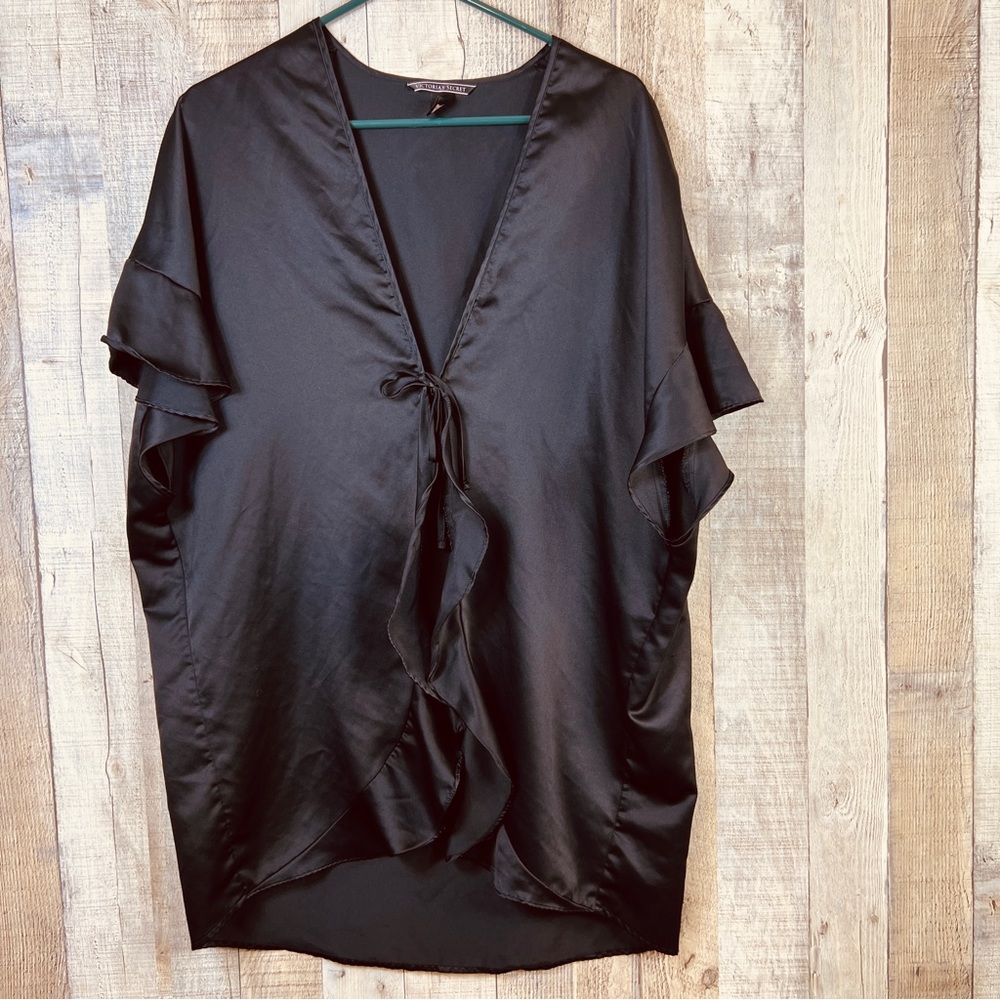 Victoria’s Secret Open Front w/tie Kimono Robe in Black w/Short Flutter …